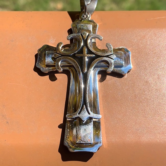 Other - New Two Tone Stainless Steel Cross w/ Large Bail